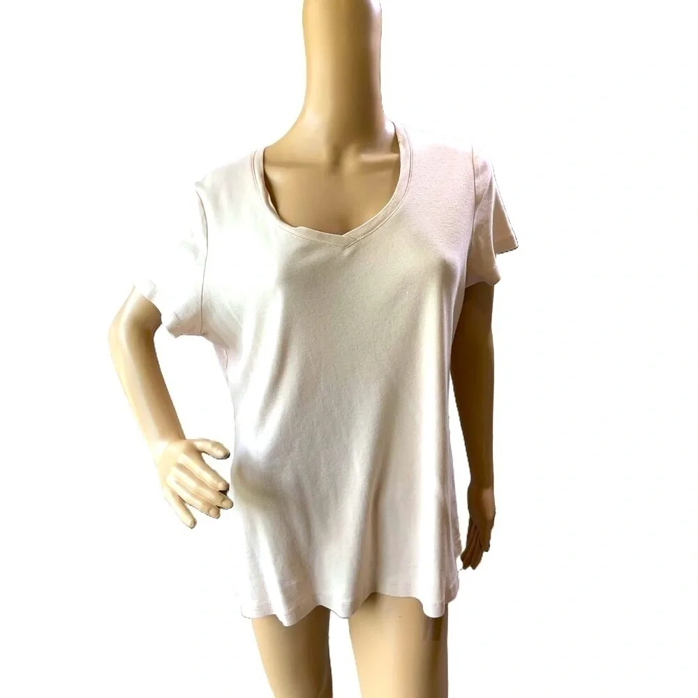 St. John's Bay Pale Pink V-Neck Short Sleeve Basic Tee Size XL